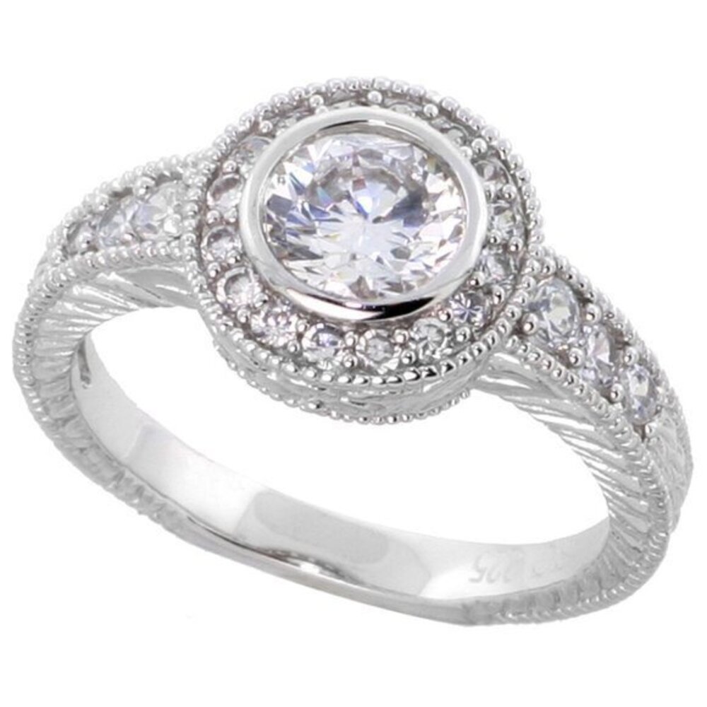 Sterling Silver Vintage Round CZ Engagement Ring